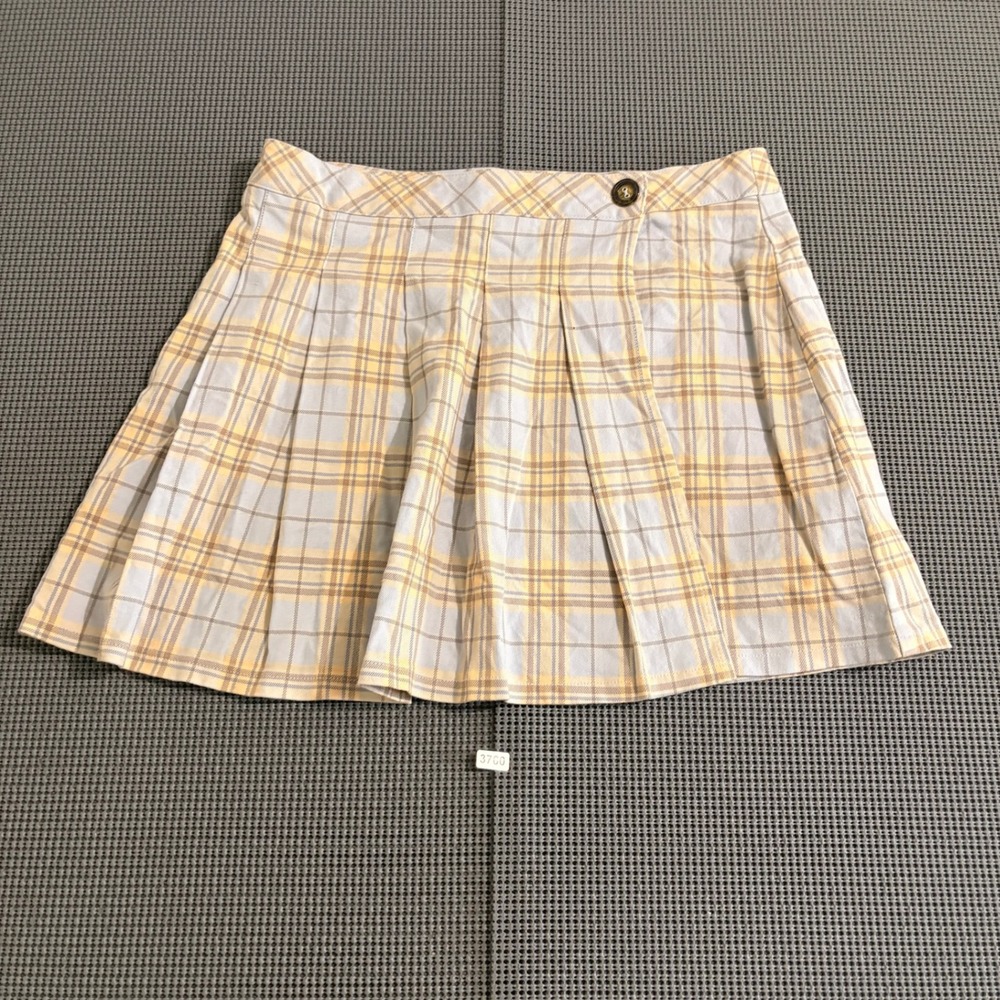 Urban Outfitters Women Plaid Pleated Mini Skirt Blue Yellow Size M